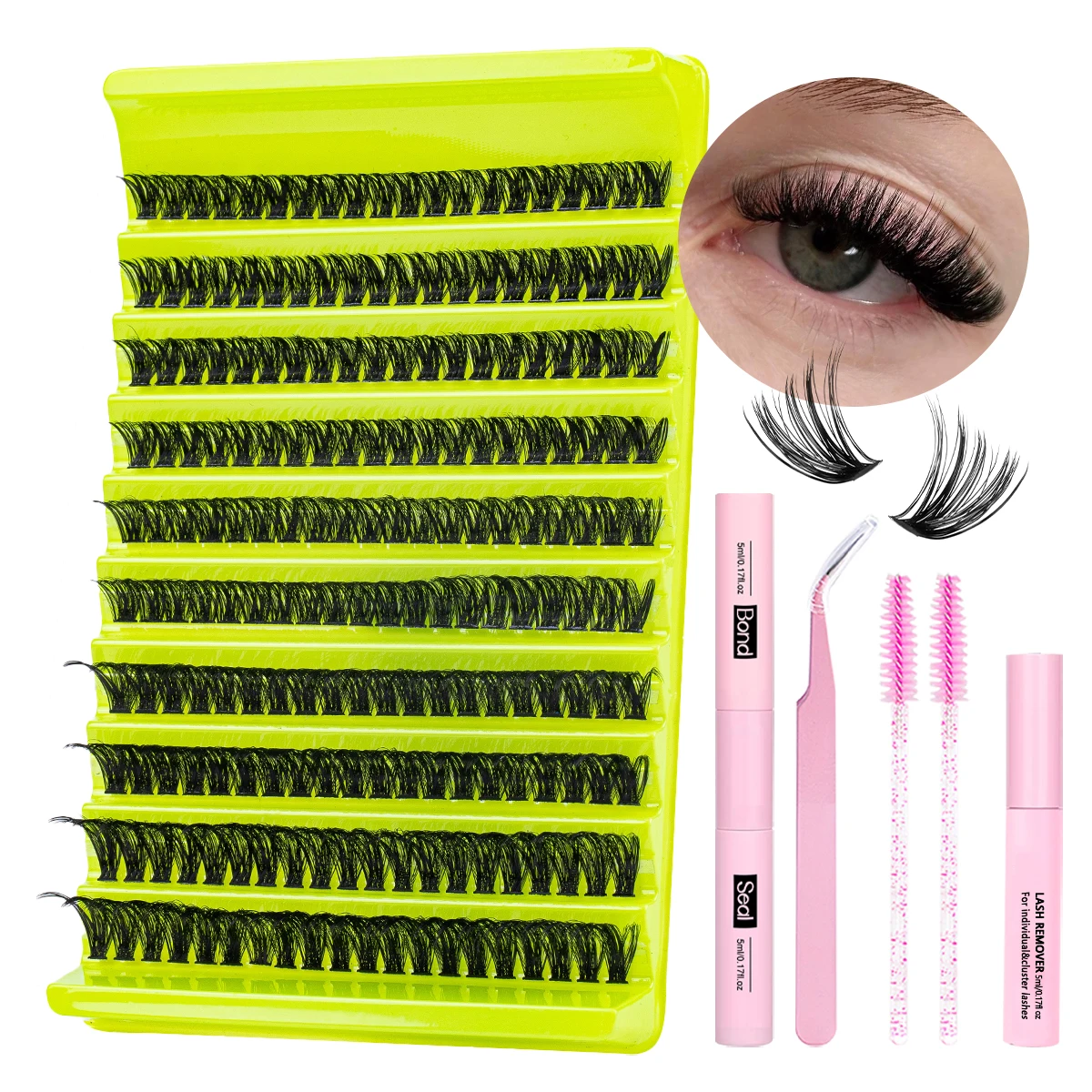 まつげクラスターキット うっすらとしたまつげクラスターキット DIY まつげ ナチュラルクラスターまつげ ラッシュボンドとシールラッシュピンセット