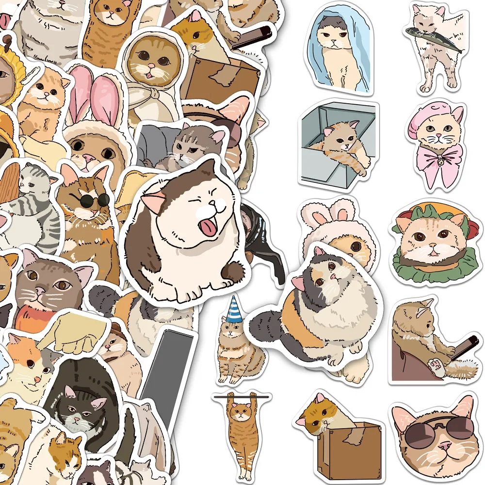 50/100PCS Creative Cat Fun, Funny, Cute Cartoon Stickers Decorative Phone Cases, Notebook Bottles, Personalized Stickers