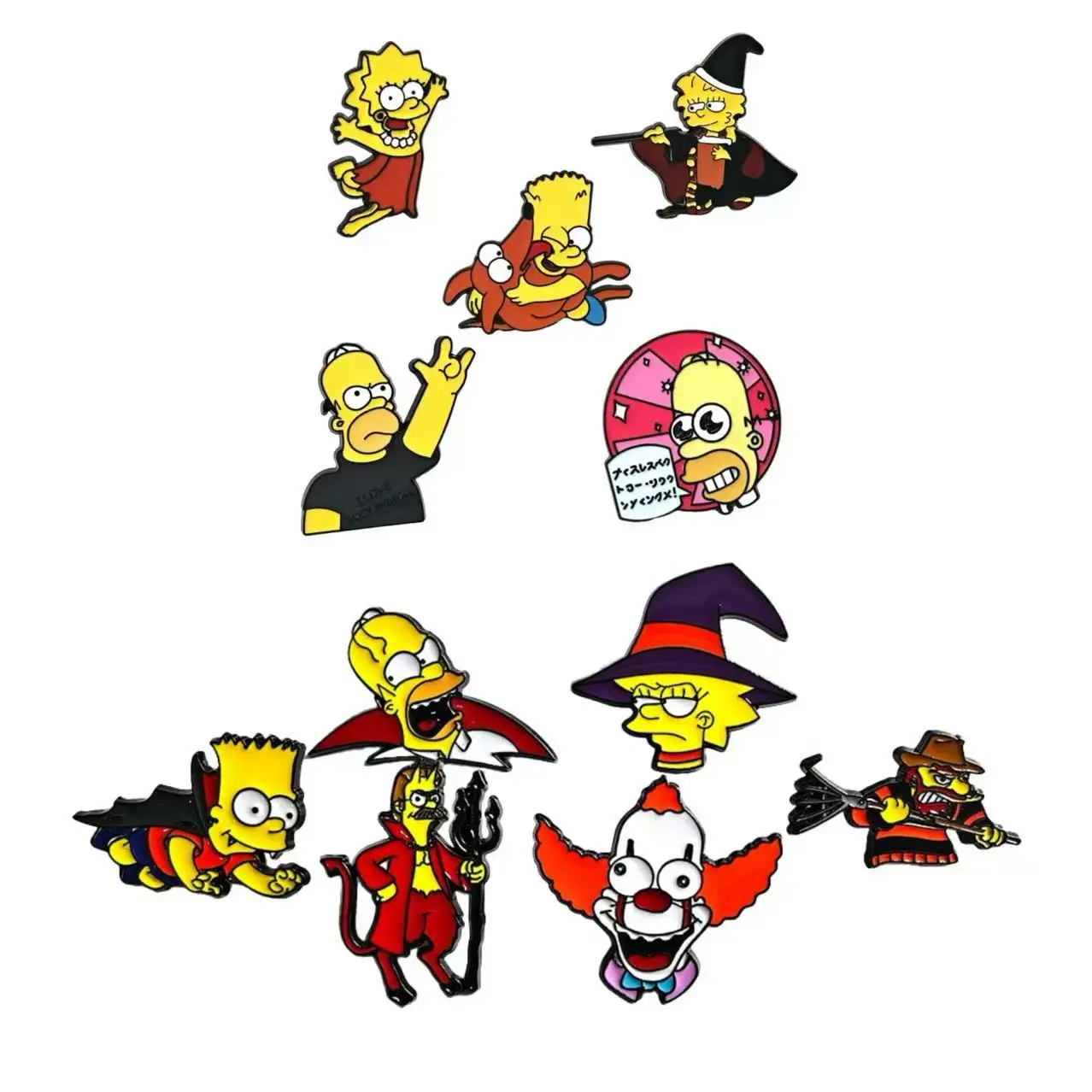 5/6pcs the Simpsons Cartoon Enamel Pins Set Cute Bart & Homer J Simpson Metal Brooch Badges Kawaii Jewelry Halloween Gift