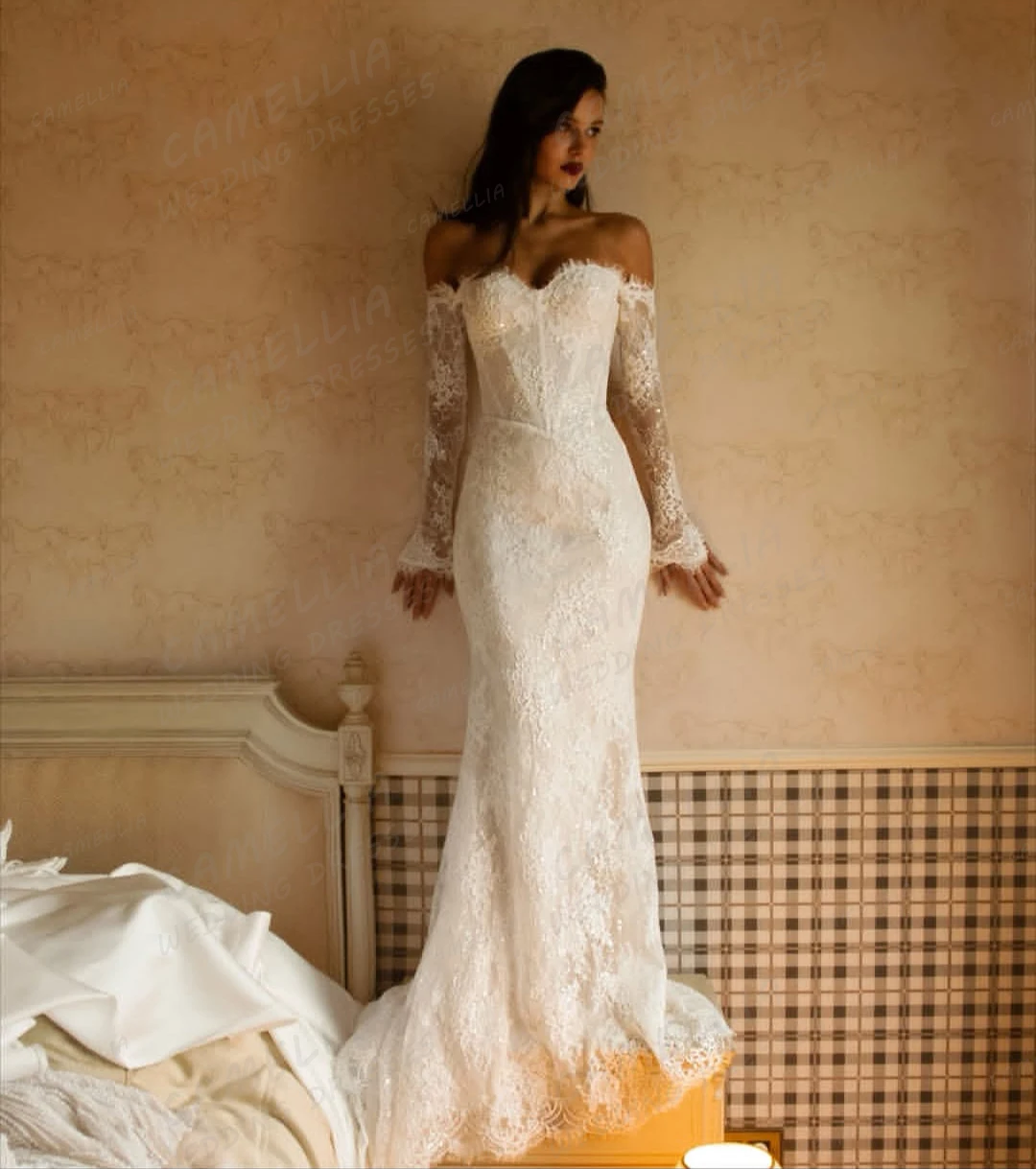 فساتين زفاف حورية البحر بسيطة للنساء زي العرائس مثير سويب تراين عاري الكتفين فيستدوس دي نوفيا رسمي 2026 حفلة مخصصة #3