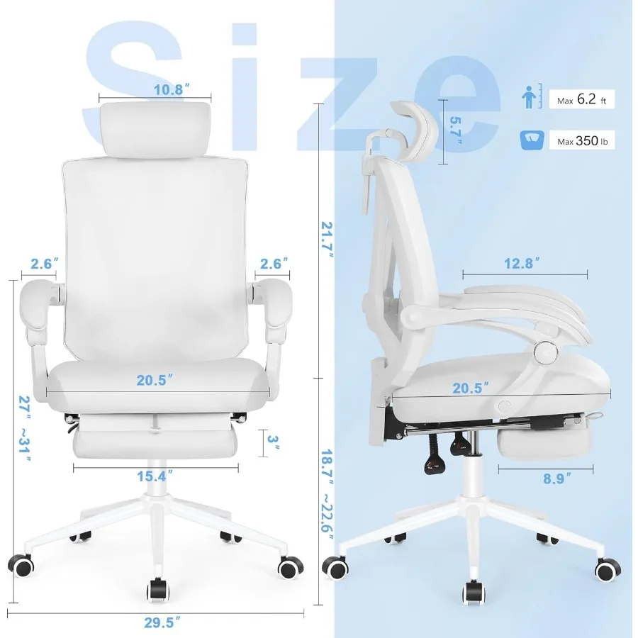 كرسي مكتب مريح مع مسند للقدمين للاستخدام المنزلي والمكتب، كرسي كمبيوتر عالي الظهر قابل للتعديل ثنائي الأبعاد مع ضبط #2