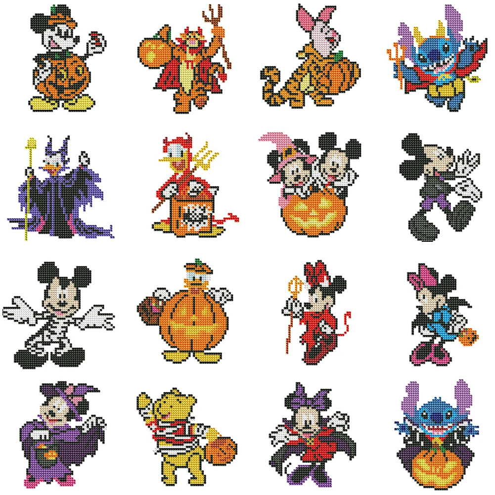 16-teiliges Cartoon-DIY-Mini-Rund-Diamant-Malerei-Set für Desktop-Dekoration, ohne Rahmen