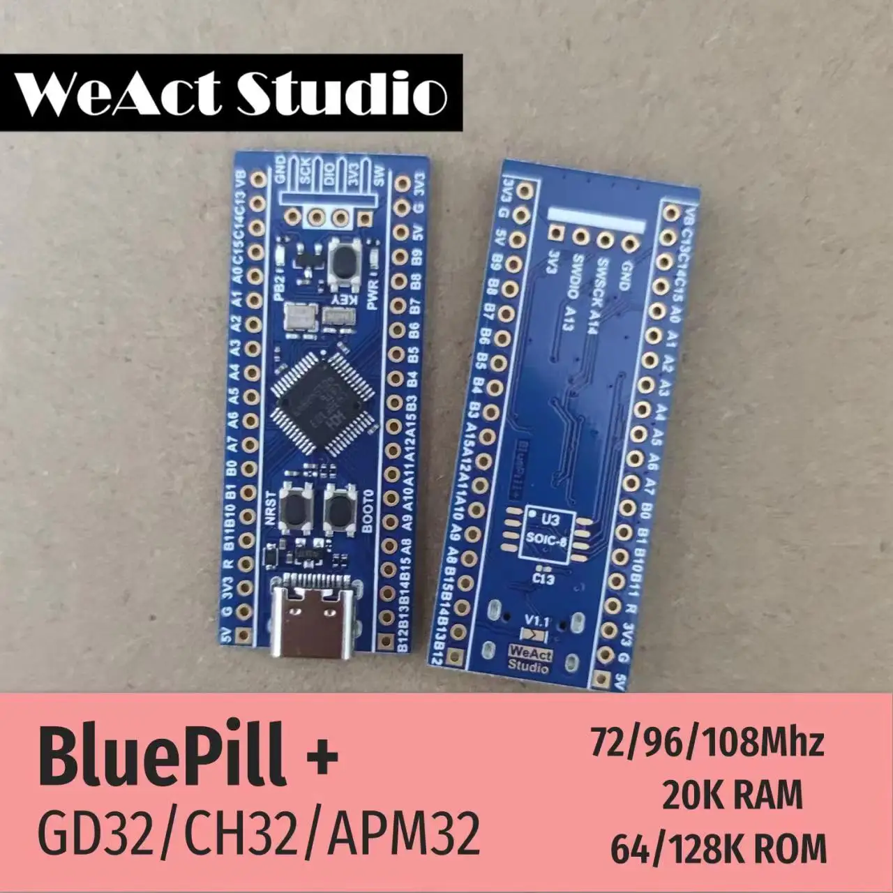 WeAct BlueBill Plus APM32F103CBT6 GD32F103CBT6 CH32F103C8T6 CH32V103C8T6 Bảng Học Chữ Thay Vì STM32F103C8T6