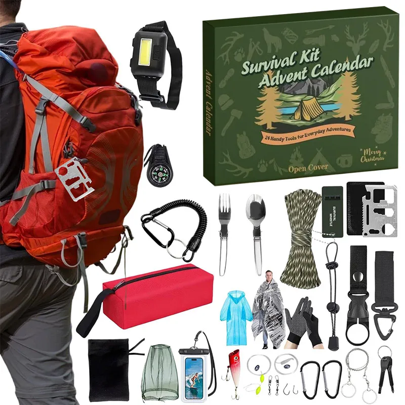 

Новый набор инструментов для выживания на открытом воздухе 2025 года, 24-дневный рождественский календарь с обратным отсчетом, адвент-календарь, подарочная слепая коробка, созданная для приключений в реальном мире