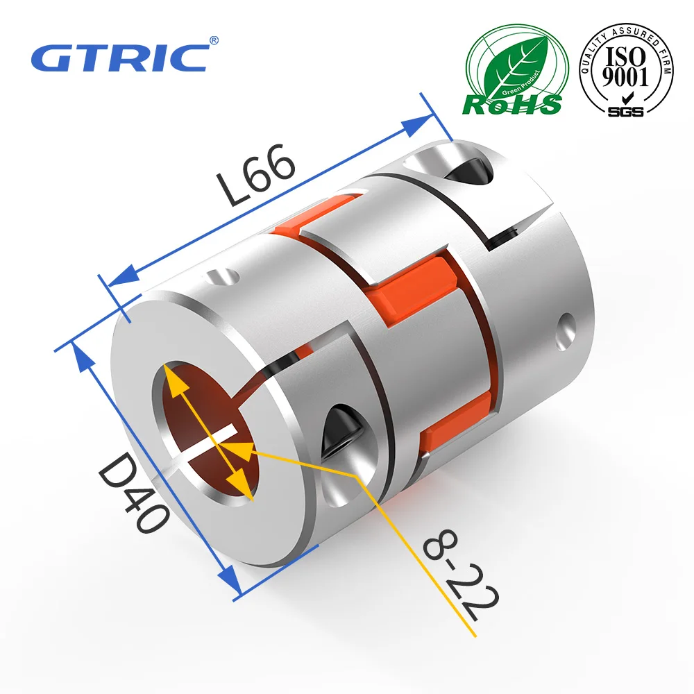 GTRIC D40L66 3 Jaws Spider Flexible Plum Coupler Stepper Servo Motor Shaft Connector Claw Coupling 8/9/10/11/12/14/16/18/20/22mm