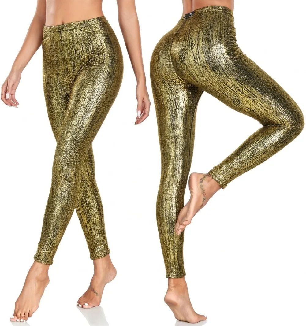 Women's Shiny Metallic Full Length Leggings Tights Costume Pants Leggings Pants Elastic Shaping Hip Push Up Black Sexy Stretchy