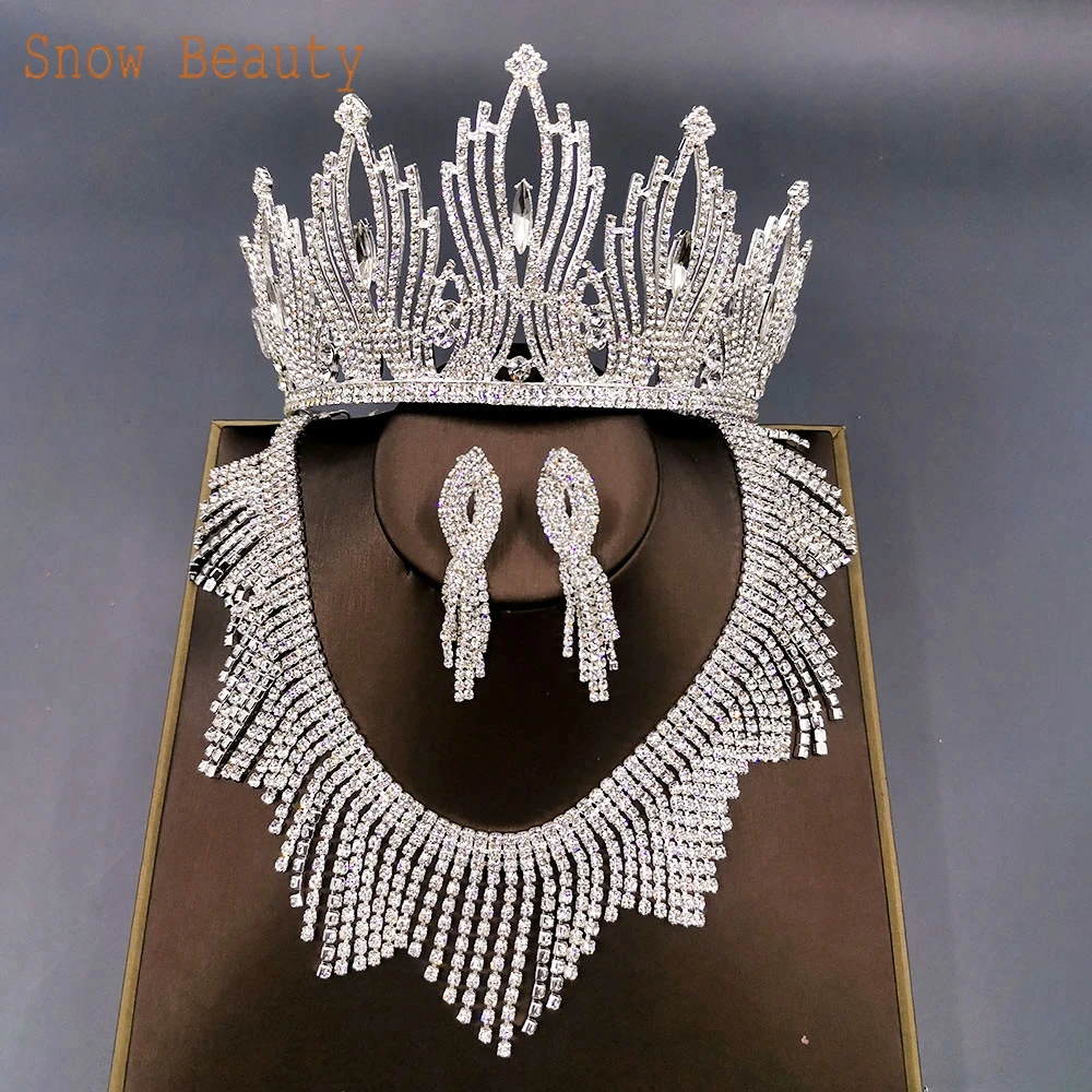 A46 atacado coroa de casamento colar brinco conjunto tiaras da festa de aniversário headwear premium princesa headpiece strass cocar