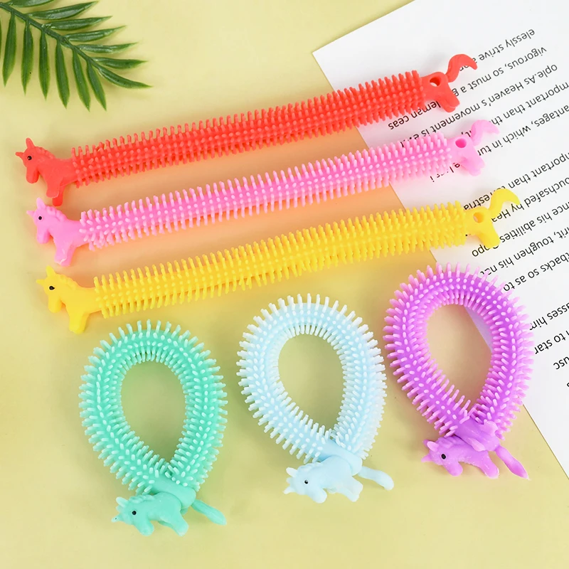 4pcs Cute Unicorn Decompression Toy Soft Rubber Pressure Reducing Rope Noodles Shape Funny Squeeze Sensory Toys Stress Reliever