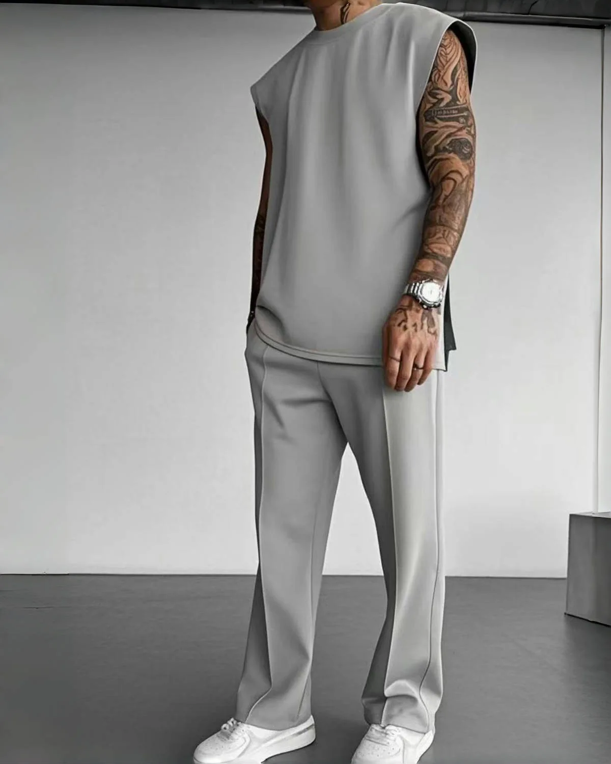 2026 Sommer Neu Herren Einfarbiges Ärmelloses Westen- und Hosen-Set (2-teilig) – Lockerer Sport-Casual-Streetwear Atmungsaktives Alltags-Mode-Outfit – Detail 8