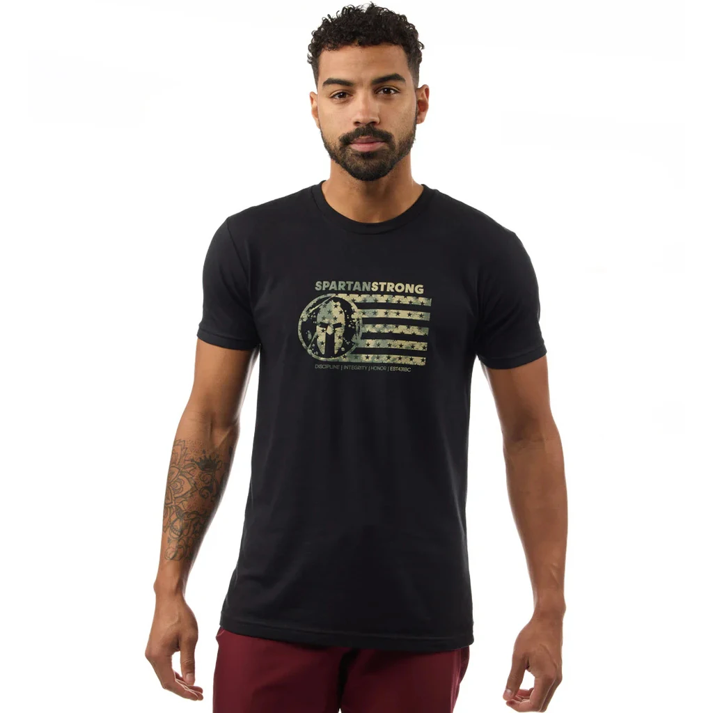 Camouflage American Flag Spartan Strong T-Shirt 100% Cotton O-Neck Short Sleeve Summer Casual Mens T-shirt Size S-3XL