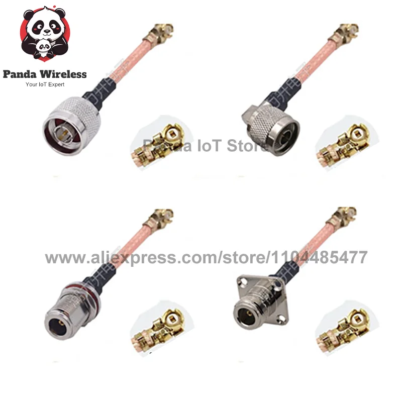 2Pcs RG178 Waterproof UFL U.FL to N Female 4 Hole Flange Bulkhead N Male Right Angle Connector Extension RF Pigtail Cable
