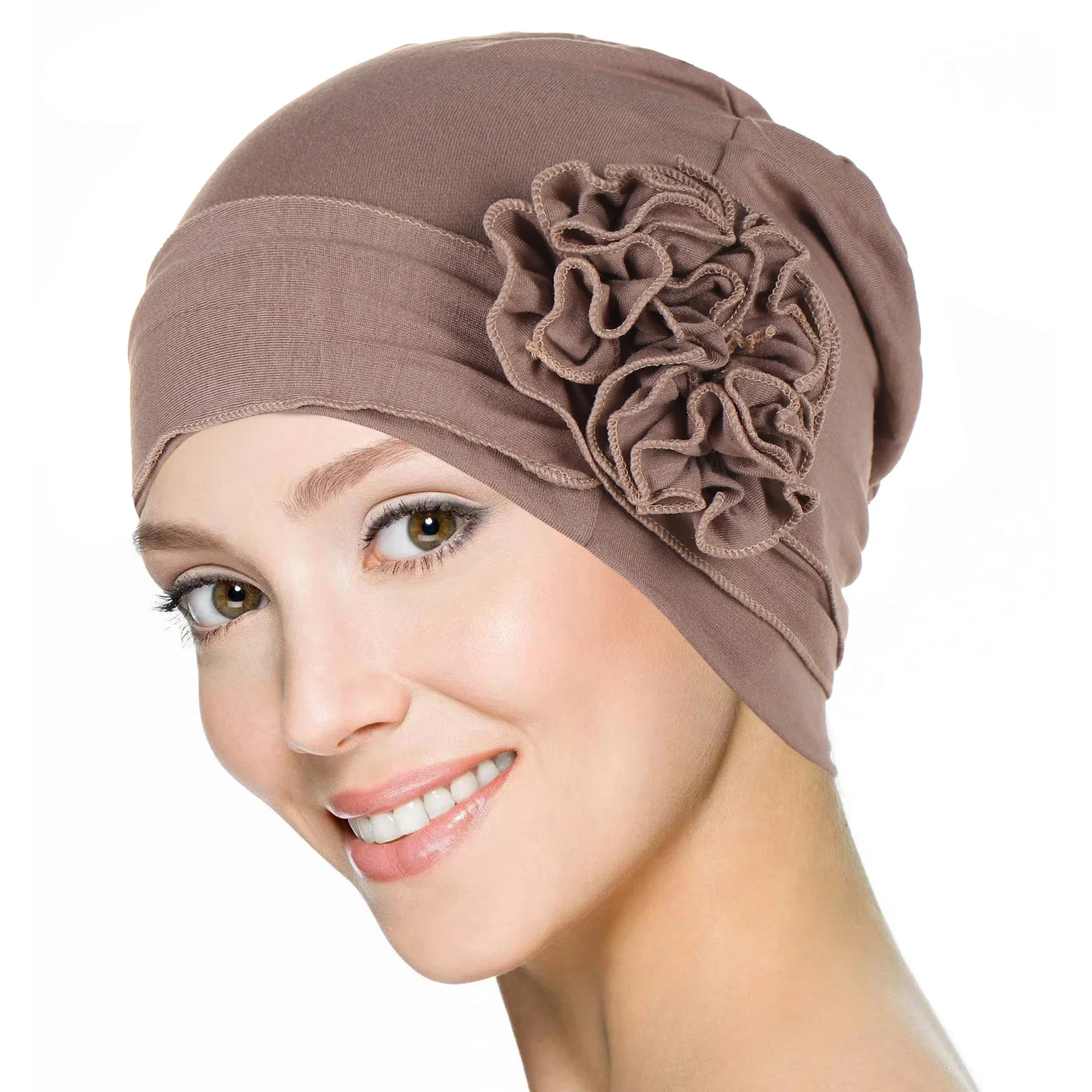 

Indian Women Flower Hijab Hat Turban Stretch Beanie Chemo Cap Bonnet Hair Loss Head Cover Muslim Wrap Headscarf Cancer Turbantes