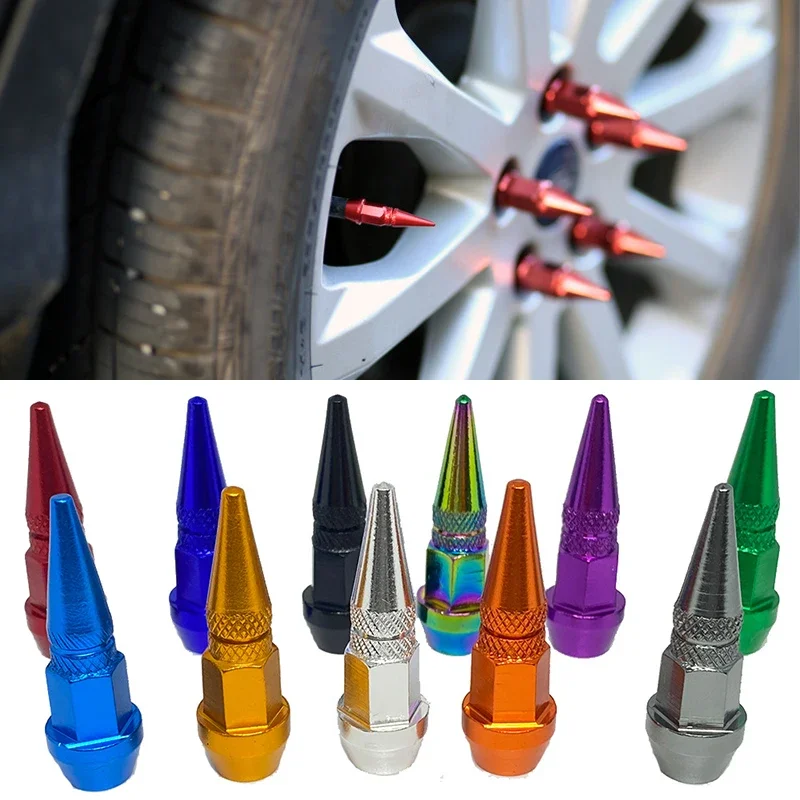 Car Tire Valve Caps Car Motorcycle Bullet Wheel Tire Valve Caps Spike Shaped Aluminum Car Styling Auto Exterior Accessories