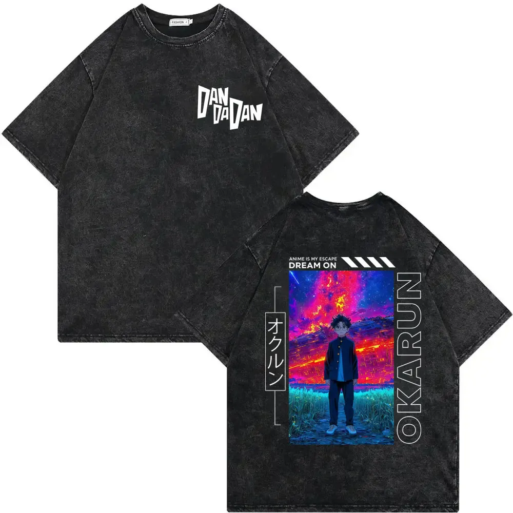 Dandadan Japanese Anime Vintage Washed T-shirt Men Women High Quality Fashion T-shirts Summer Casual Cotton Short Sleeve T Shirt