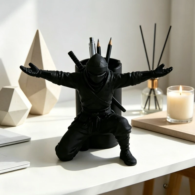 Ninja Pen Holder 3D Printed Warrior Figurine Desktop Organizer Multifunctional Stand For Home Office Study Table Decoration