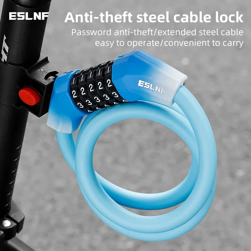 ESLNF Anti-Theft Bike Cable Lock for MTB Road Bikes Password-Protected Safety Lock for Scooters Motorcycles Bicycle Accessories