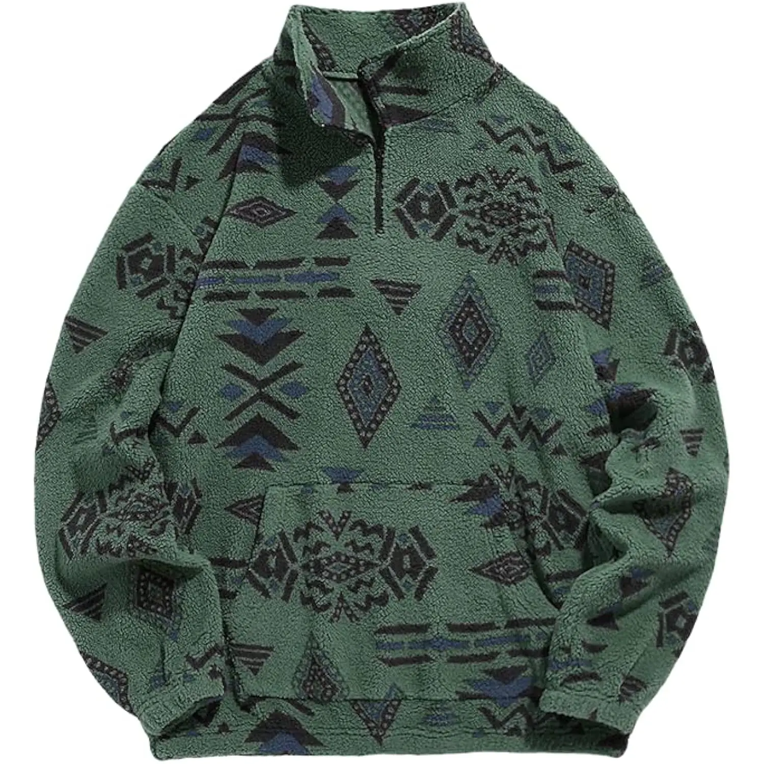 Mens 1/4 Zipper Fleece Sherpa Pullover Sweatshirt Ethnic Aztec Printed Kangaroo Pocket Fall Winter Unisex Hoodie Tops