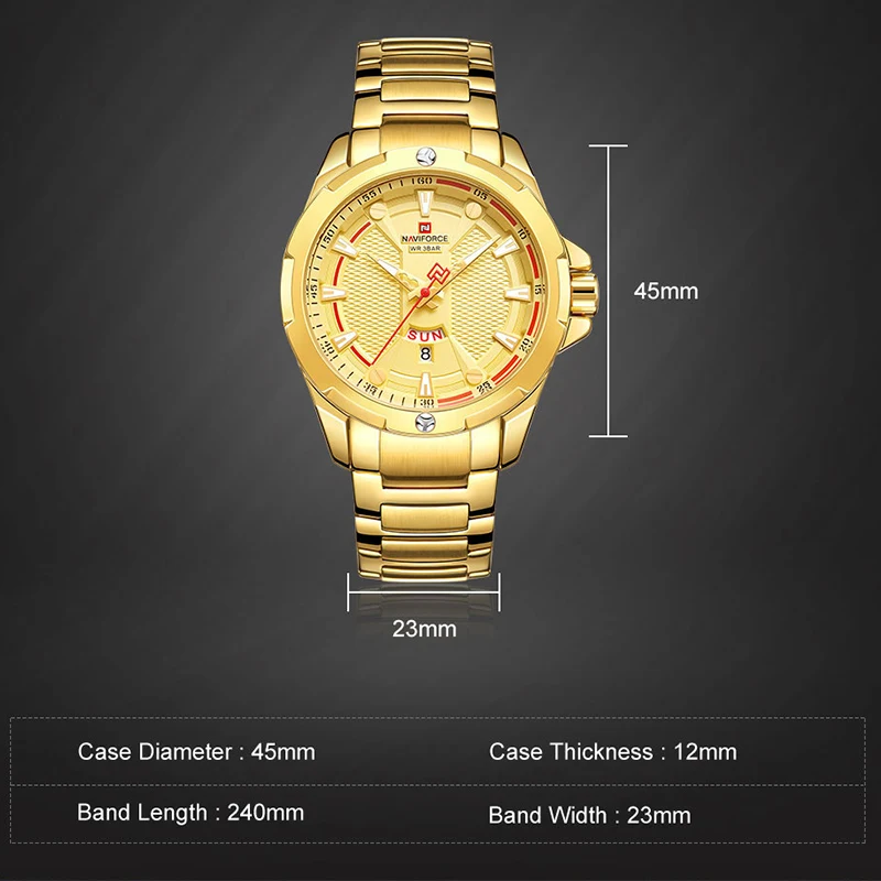 NAVIFORCE Fashion Luxury Gold Watch Men 2024 New Military Sport Quartz Wristwatch Casual Clock Stainless Steel Wateproof Watches