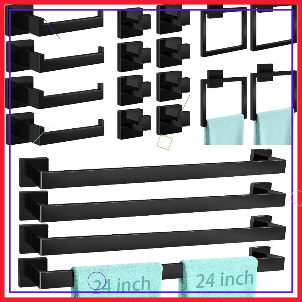 

Набор из 20 предметов для ванной комнаты, матовый черный, с держателем для полотенец 24 дюйма, настенная полка из нержавеющей стали для ванной
