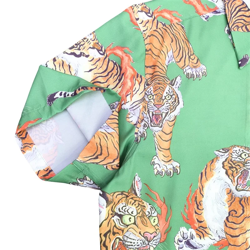 WACKO MARIA Shirt Cuban Neck Tiger Full Print 1:1 High Quality Summer Tops Shirt Vintage Lapel Hawaiian Short Sleeve Shirt