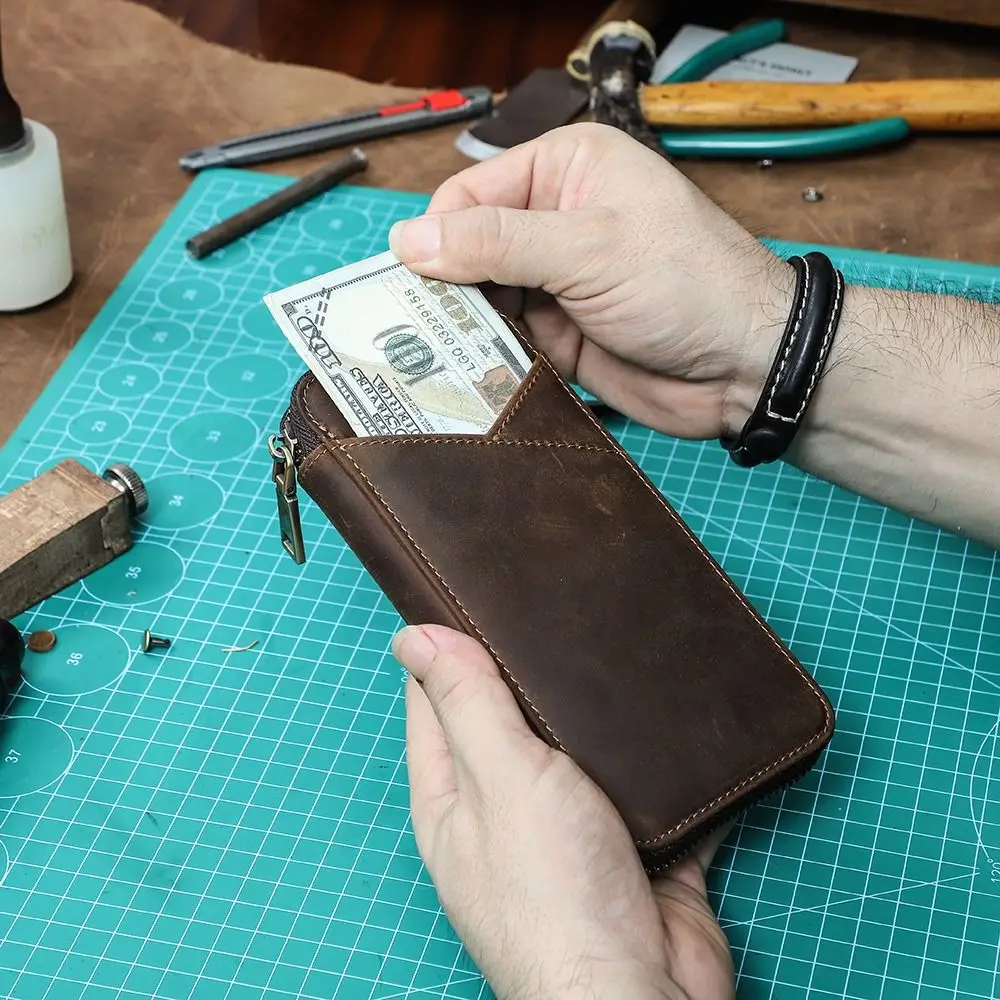 Handmade Leather Genuine Leather Pencil Case 4 Slots Design Vintage Style Pen Case Crazy Horse Leather Fountain Pen Bag