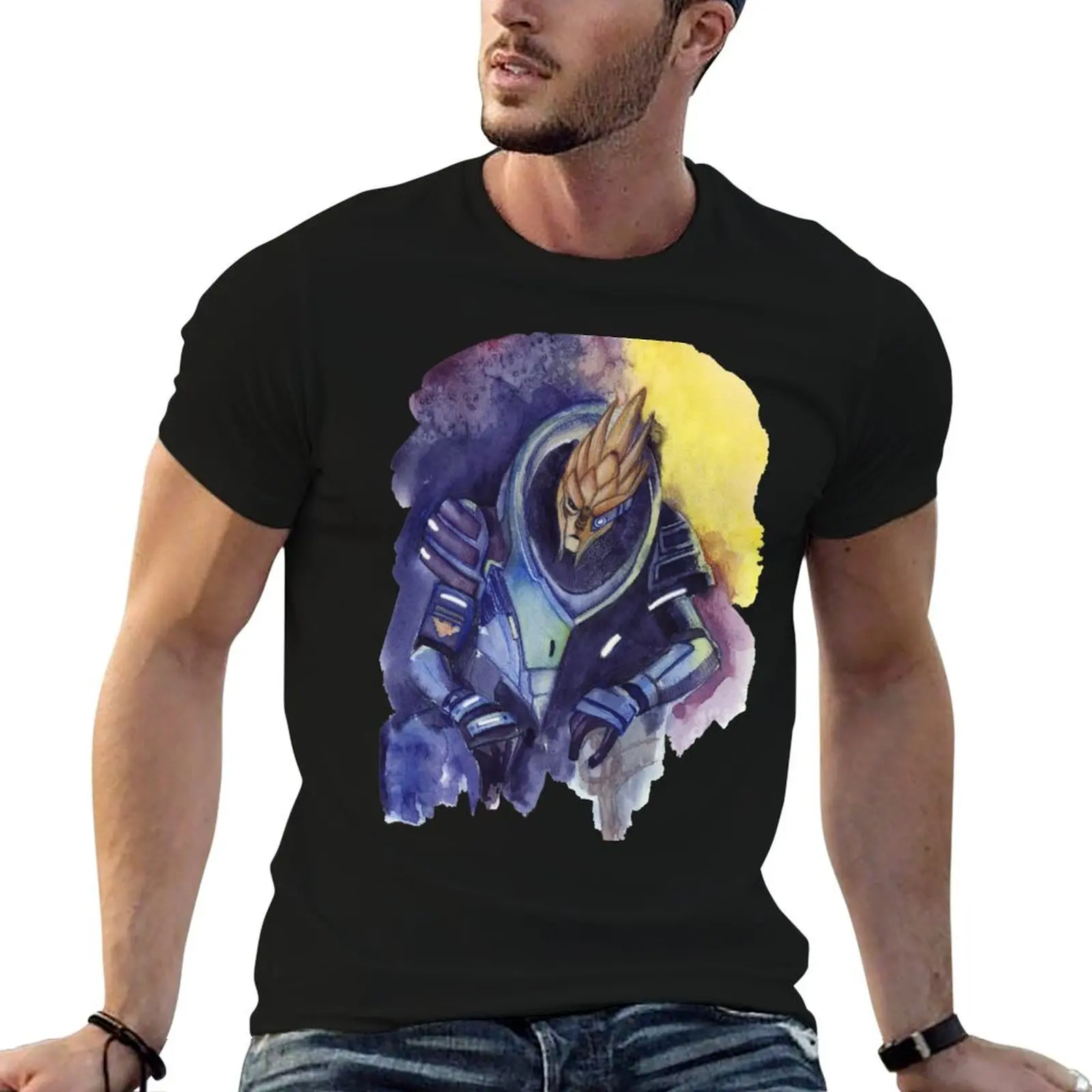 

Mass Effect Archangel Garrus Vakarian Watercolor T-Shirt graphic t shirts for man cotton tshirt 100% T-Shirt