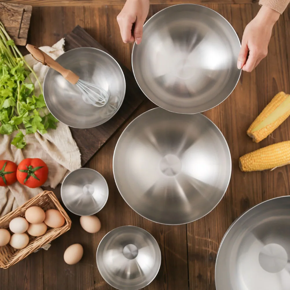 

1pc Stainless Steel Mixing Bowl Deep Thick Basin for Salad Egg Noodles Practical Kitchen Assistant Large Round Bottom Baking Pot