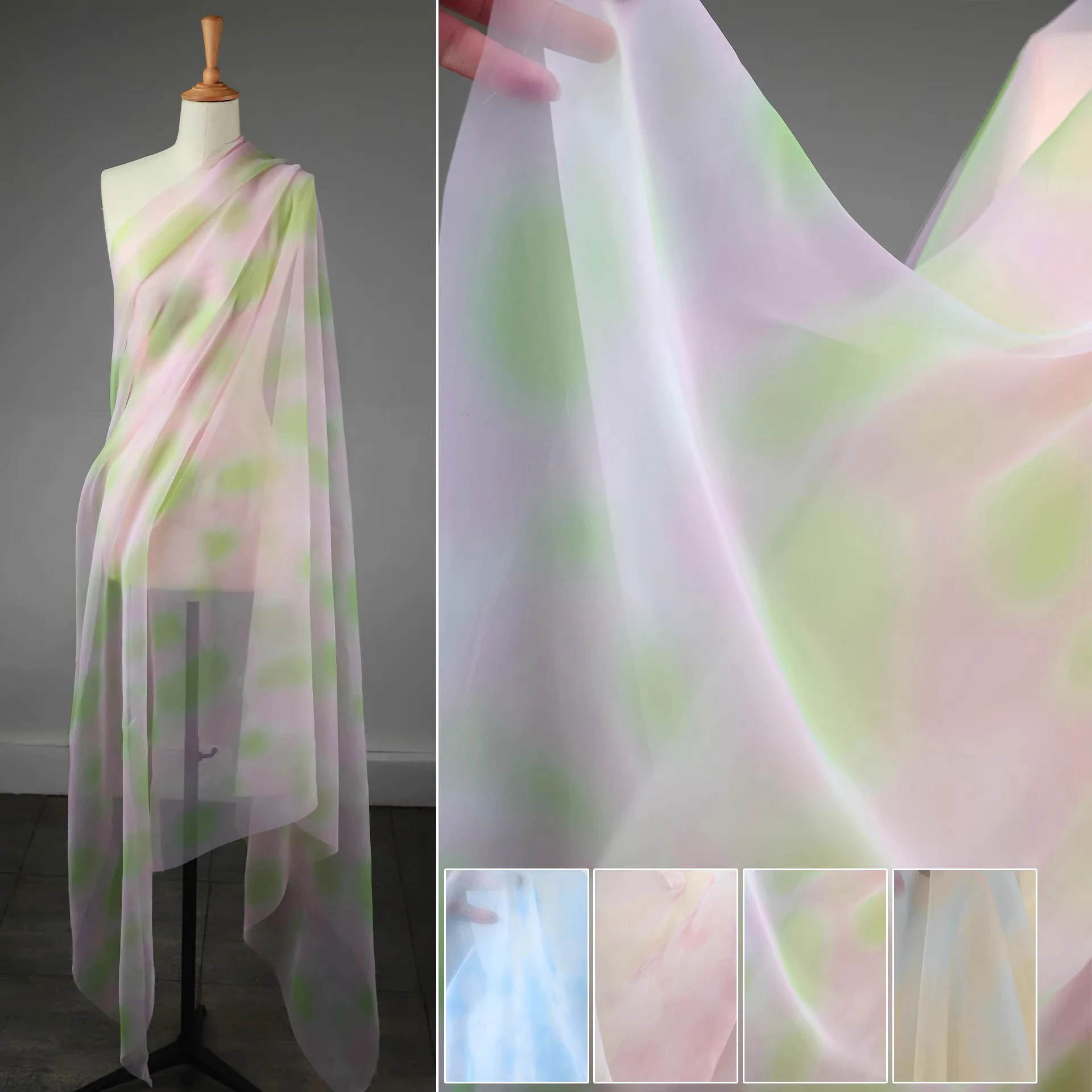 

1 ярд, яркая, легкая, оригинальная ткань для одежды, постепенный градиент, акварельная стирка, telas para costura, платье, ткань для шитья своими руками