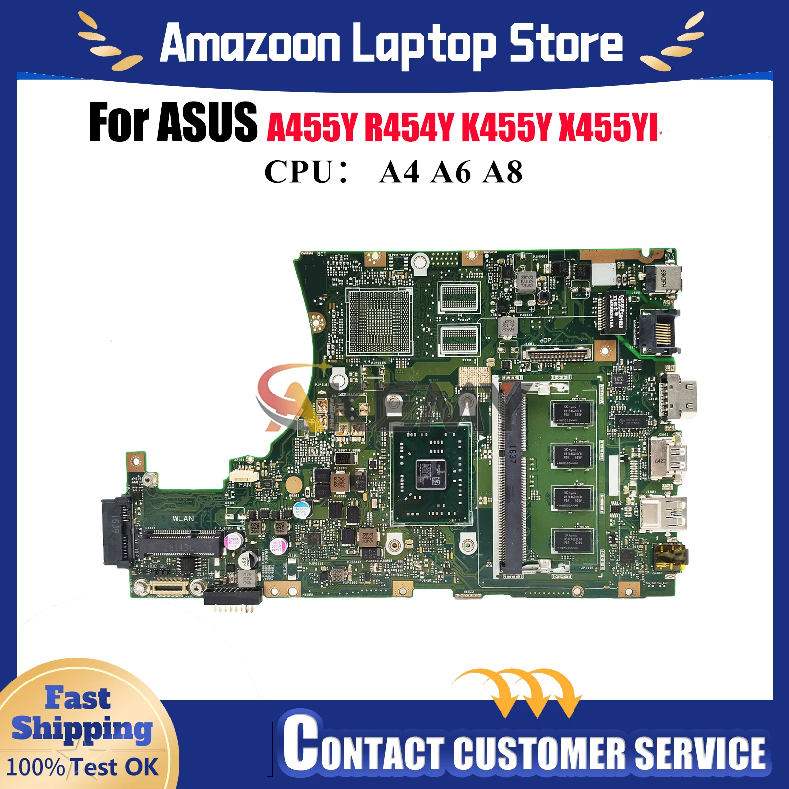 

X455YA Laptop Motherboard For ASUS VivoBook A455Y R454Y X455YI R455Y K455Y F455Y X455Y Mainboard With A4 A6 A8 CPU tests OK stk