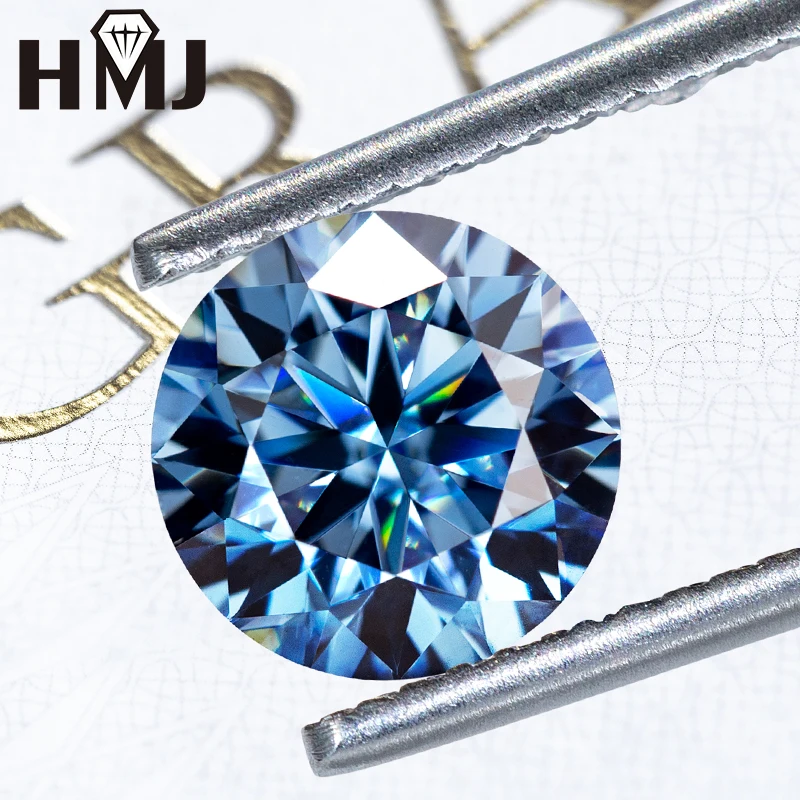 

HMJ Blue Moissanites Stone D Color Round Brilliant Cut with GRA Certificate diy beads for jewelry making jewelry beads