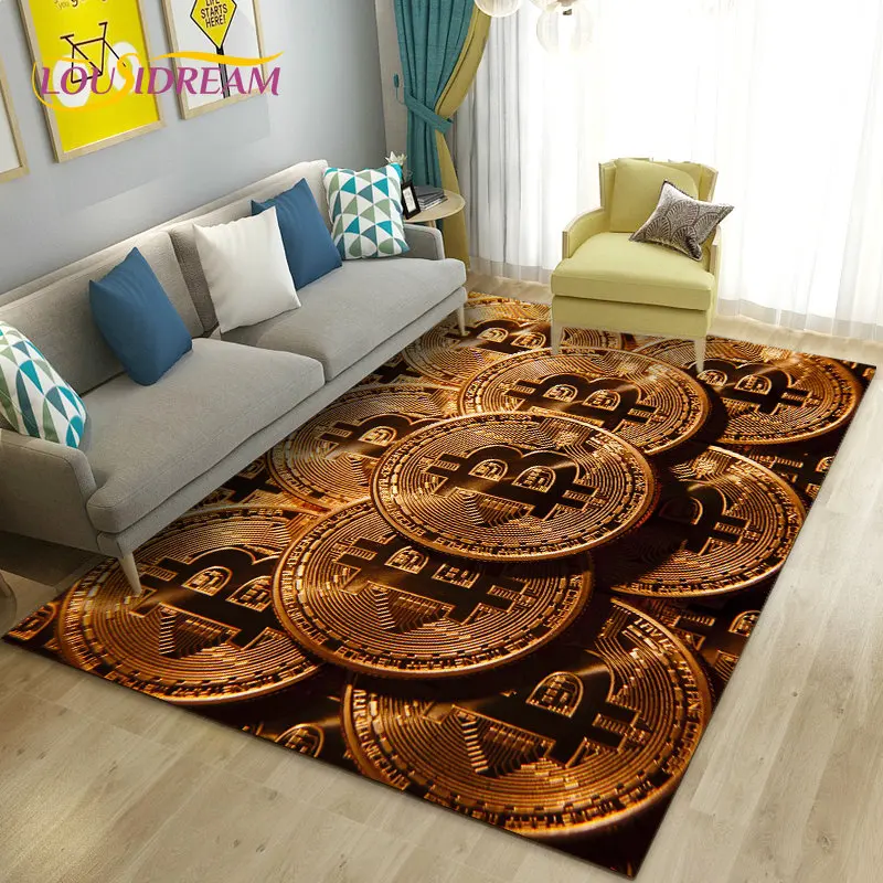 

3D Bitcoin Area Rug Large,Carpet Rug for Living Room Bedroom Sofa Kitchen Doormat Decoration,Children Play Non-slip Floor Mat