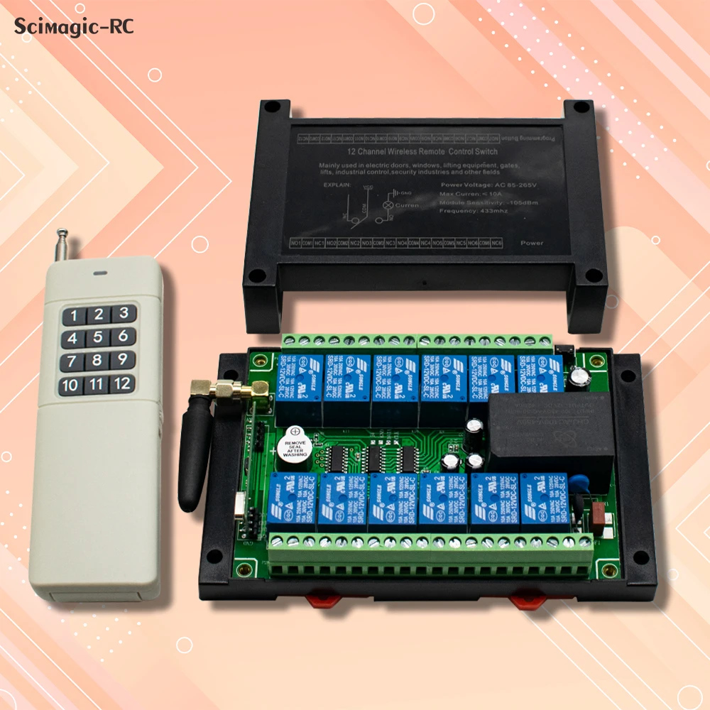 6/8/12 Channels Wireless Remote Control Switch AC 220V 110V 10A Relay 433MHz Industrial Controller Receiver Transmitter