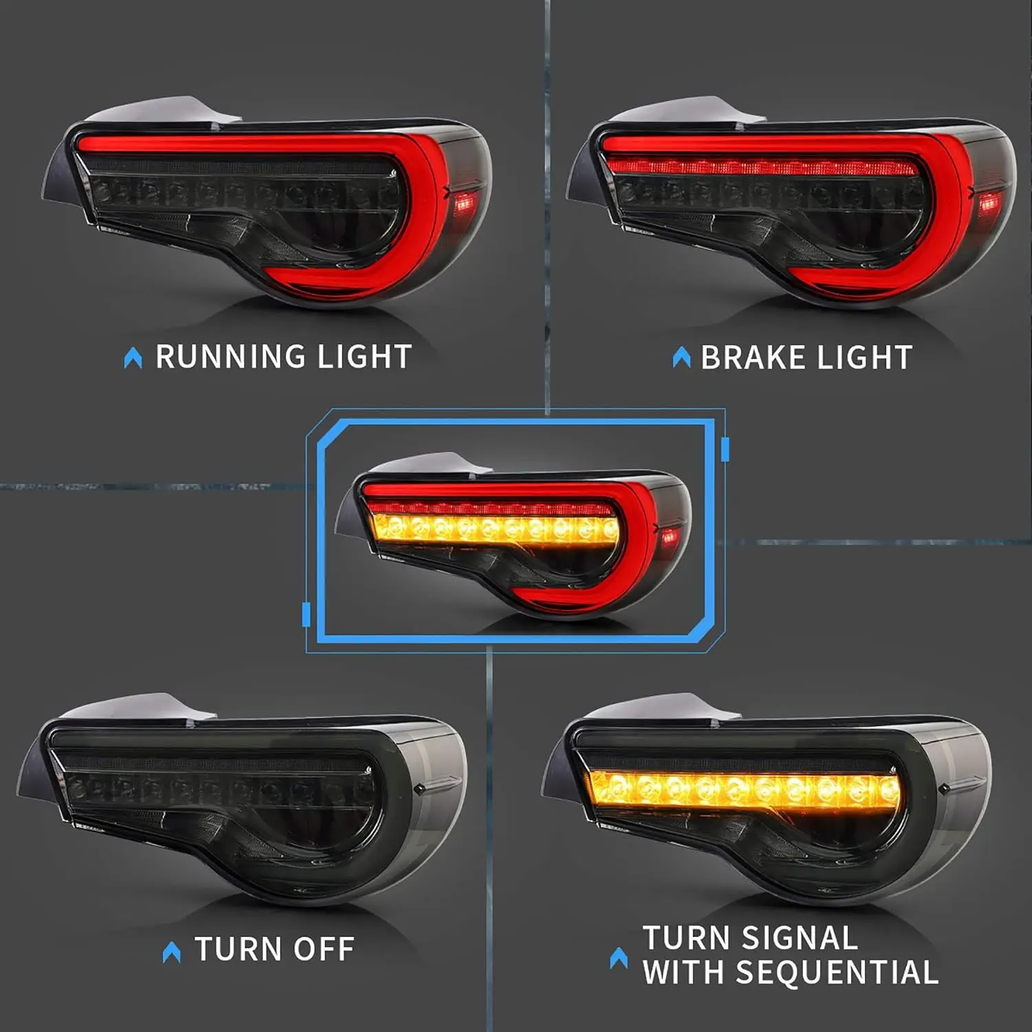 LED Tail lights Compatible with Scion Fr-s 2013-2016 Toyota86/ Subuaru Brz 2013-2020 with Amber Sequential, Full Led Rear