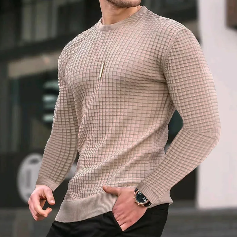 Autumn Winter New Fashion Round Neck Long Sleeve Solid Sweatshirt Men's Clothing Casual All-match Knitting Korean Trend Chic Top