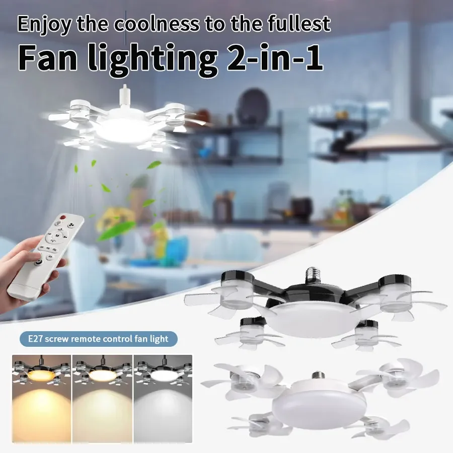 

E27 2-in-1 Drone Shape Ceiling Fan Light with Remote Control AC85-265V 60W 3-Speed 3-Color Dimming Fan Light for Home Restaurant