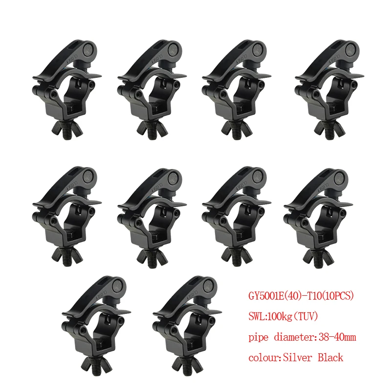 10 Pcs Easy Self Locking  Small Hook Universal Truss Clamp Aluminum Stage Fixture Hanger Heavy Duty 100kg Fits 38-40mm Pipe Tube
