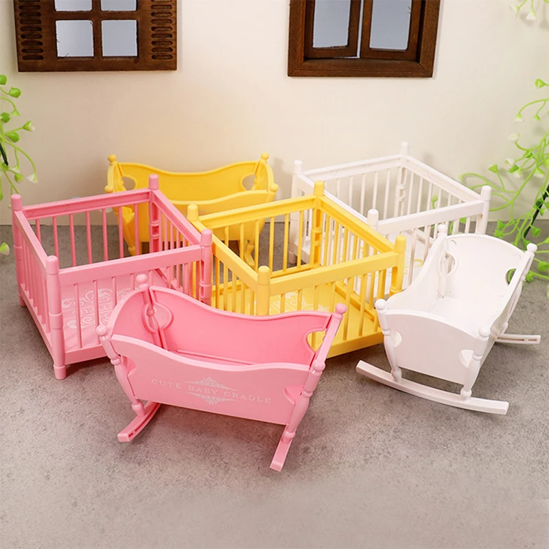 **1Set 1:12 Dollhouse Miniature Cradle Crib Surround Bed Furniture Bedroom Model Decor Toy Doll House Accessories view 2