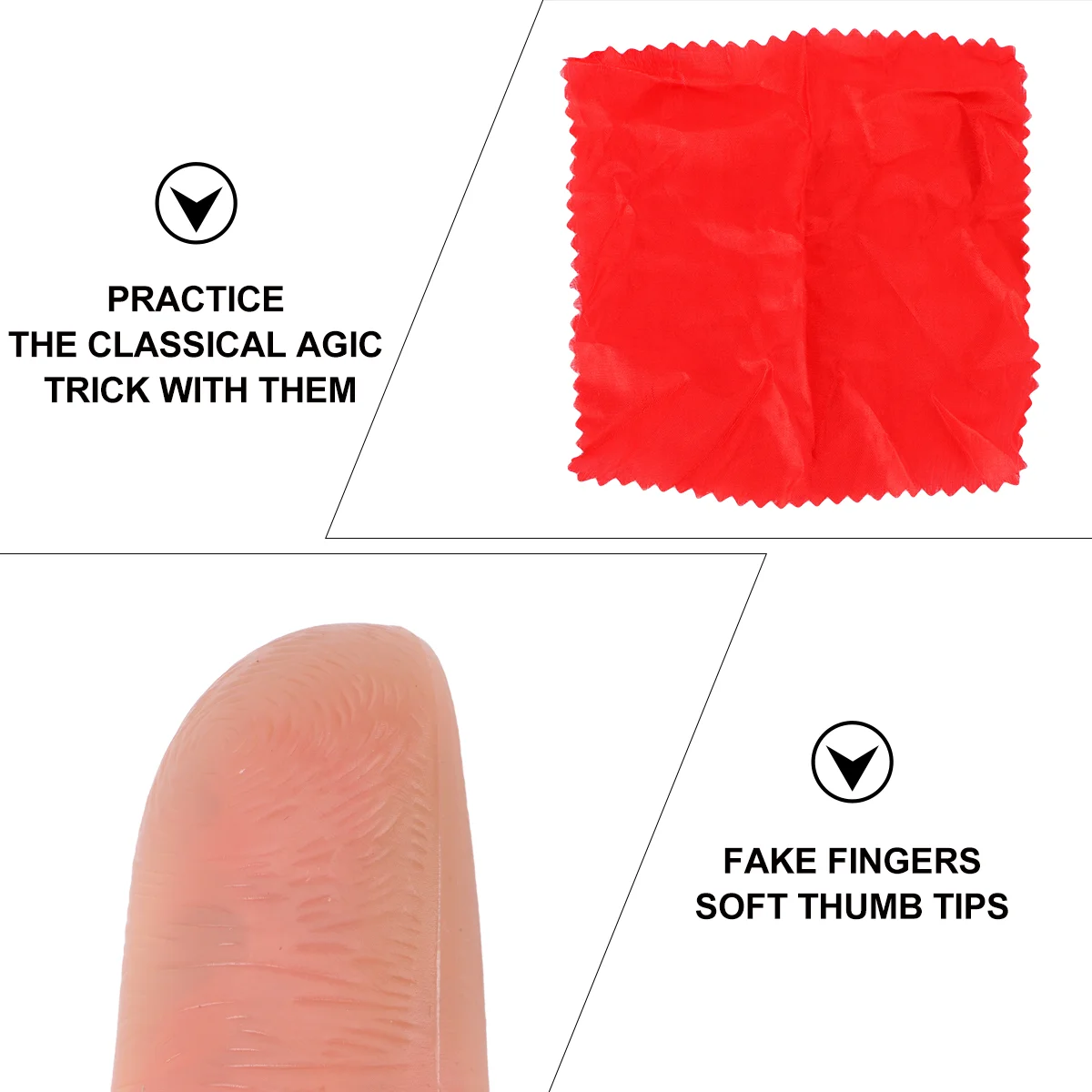 1Set Trick Fingers Fake Fingers Thumb Tips Stage Show Prop Prank Toy with Training Cloth (finger cover + Silk Scarf)