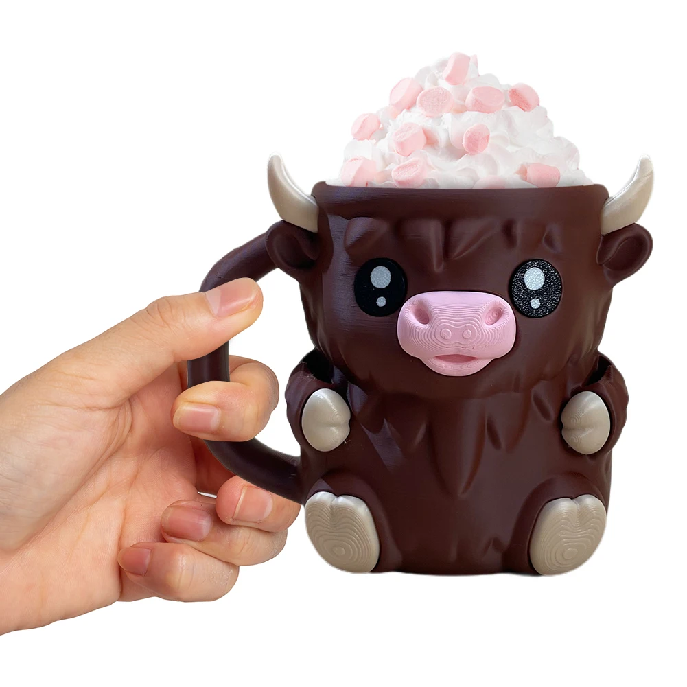 Highland vaca gelo pint titular reutilizável 3d impresso sorvete pint recipientes com lanche gaveta & alça highland vaca amantes presentes