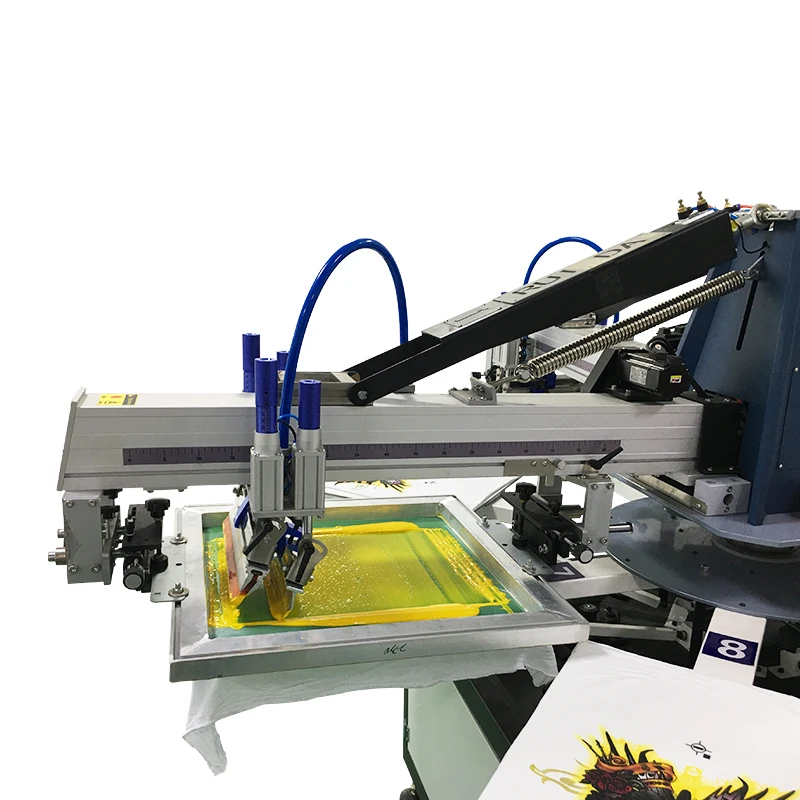 Per Ruida nuovo prodotto 3 colori 8 stazioni macchina da stampa serigrafica automatica per magliette