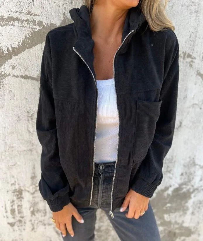 

New Fashion Autumn/Winter Casual Long Sleeve Zipper Pockets Hooded Corduroy Solid Color Slim Fit Jacket For Women,5 Colors
