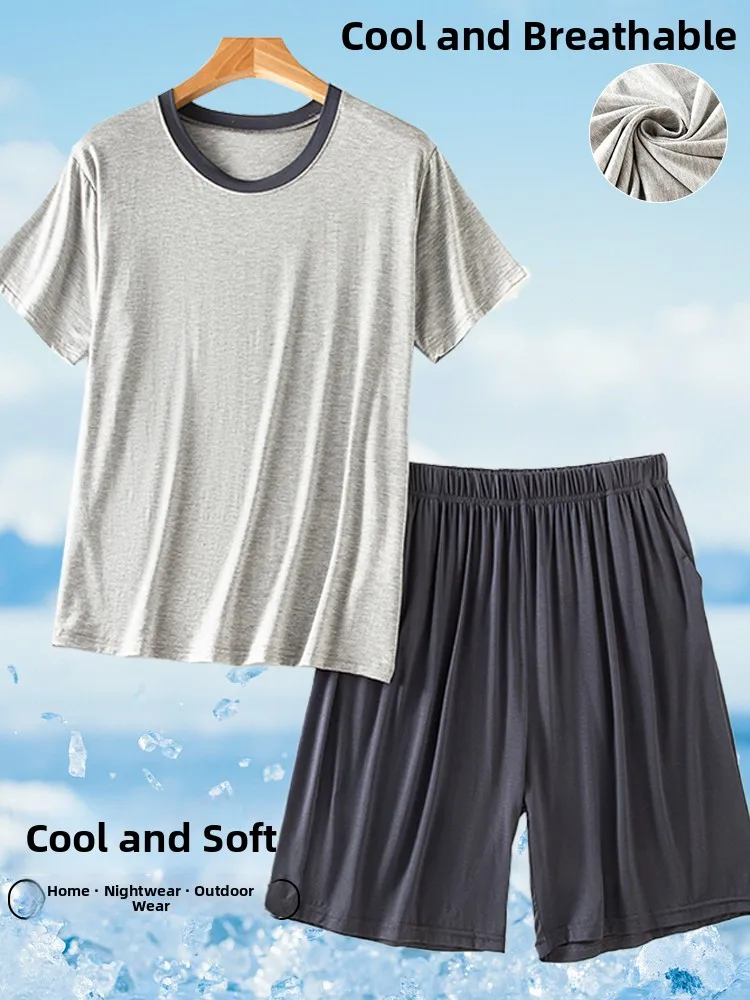 

Мужская домашняя футболка из модала, комплект большого размера, круглый Ne ort Sve, повседневная спортивная одежда, комплект из двух предметов, удобный дышащий ...