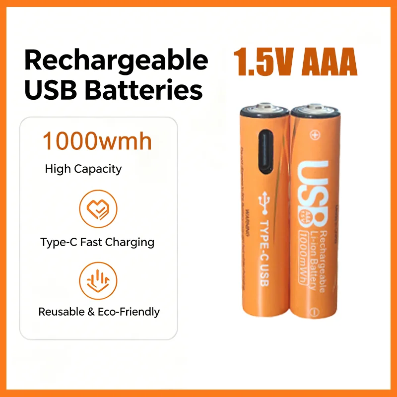100%True Capacity New High Performance  TYPE-C Rechargeable Lithium Battery AA AAA 1.5V Rechargeable Battery Camera Game Console