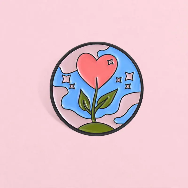 New Round Heart Flower Brooch Dream Starry Sky Cartoon Casual Commute Alloy Badges Pins DIY Clothing Bags Hat T-shirt Decoration