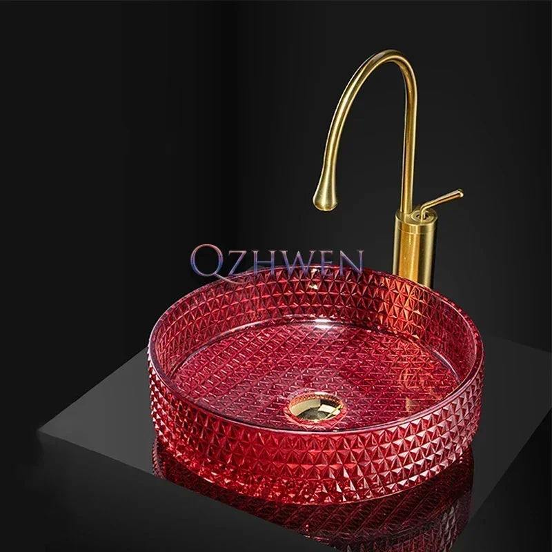 Imagem -05 - Pia de Vidro de Cristal com Torneiras Lavatório de Banheiro de Luxo Pink Countertop Art Basin Mini Bowl Redondo Lavabo