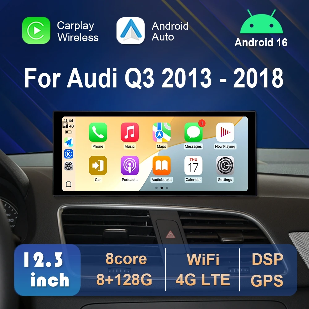 Android 16 Auto-Multimedia-Radio-Videoplayer 10,33"/12,3"" für Audi Q3 2013 - 2018 Kabelloses Carplay HD-Touchscreen QLED-Bildschirm"