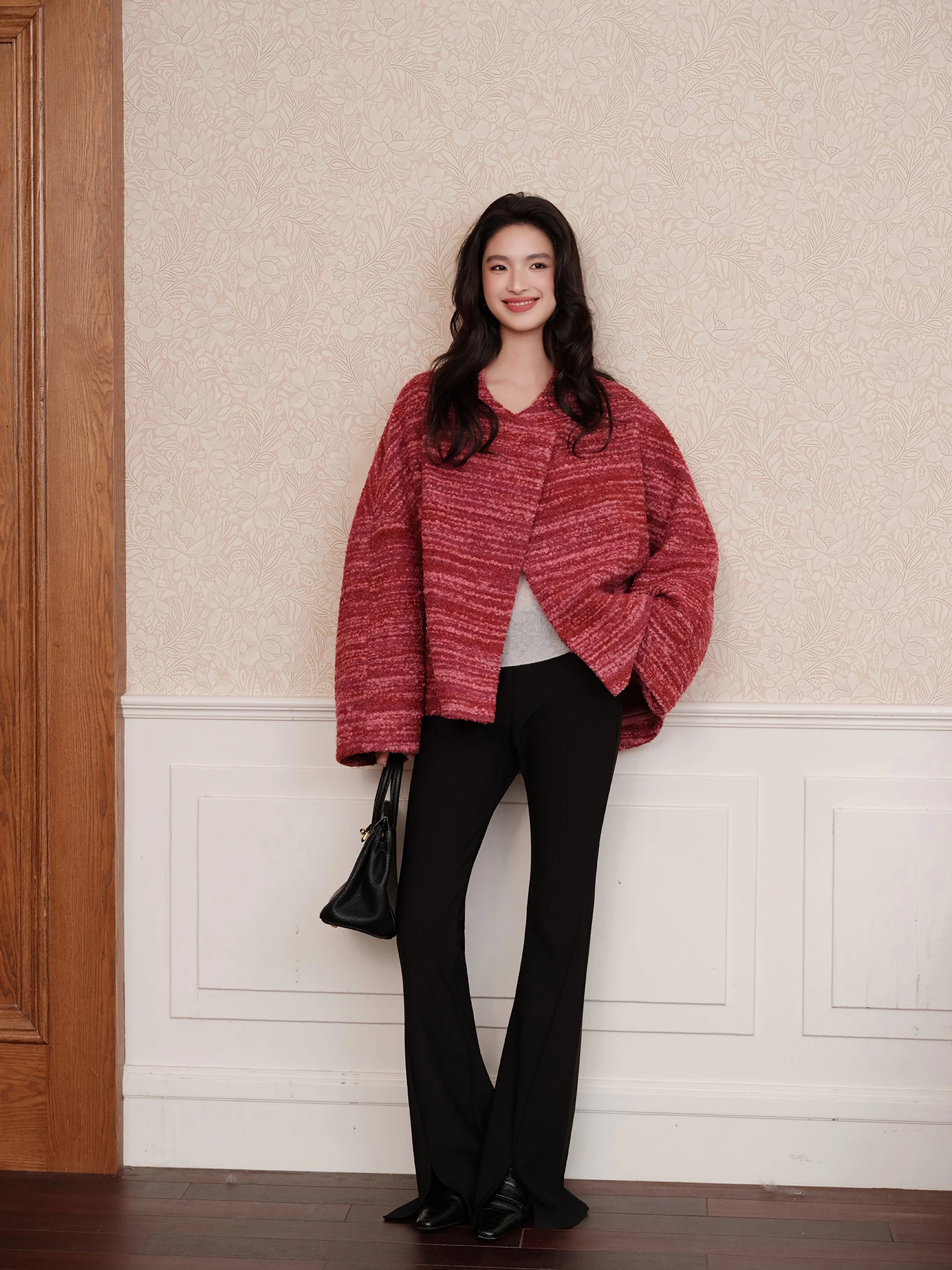 

FT GUOGE Faionable ort Woolen Coat for Women Beautiful Sli Autumn Winter New Arrival Polyester Wool Blend Jaet