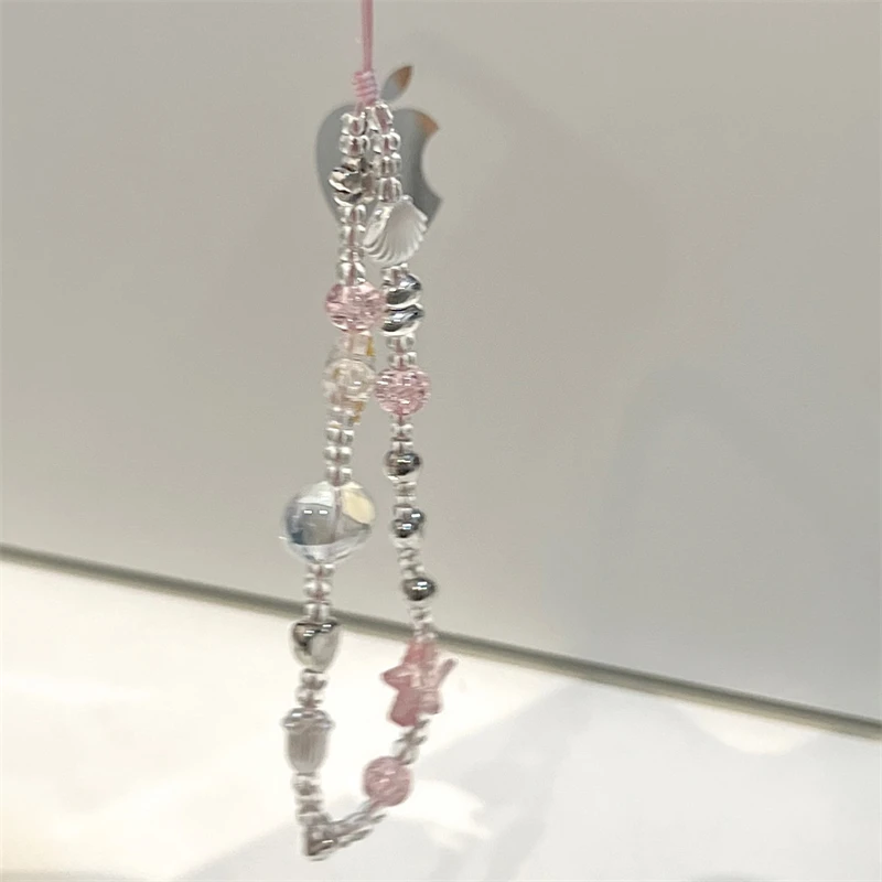 INS Pink Pearl Star Love Heart Phone Chain Trendy Pendant For iPhone Samsung Accessories Korean Cute Phone Hanging Rope Jewelry