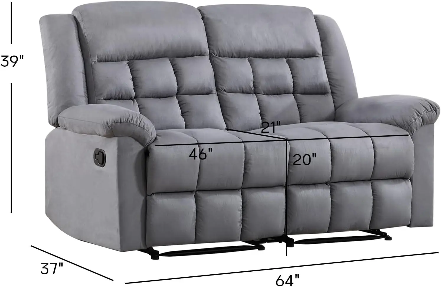 Manual Loveseat Recliner Sofa, Soft Fabric Double Recliner With Padded Headrest And Seat, Reclining Couch For Living Room,