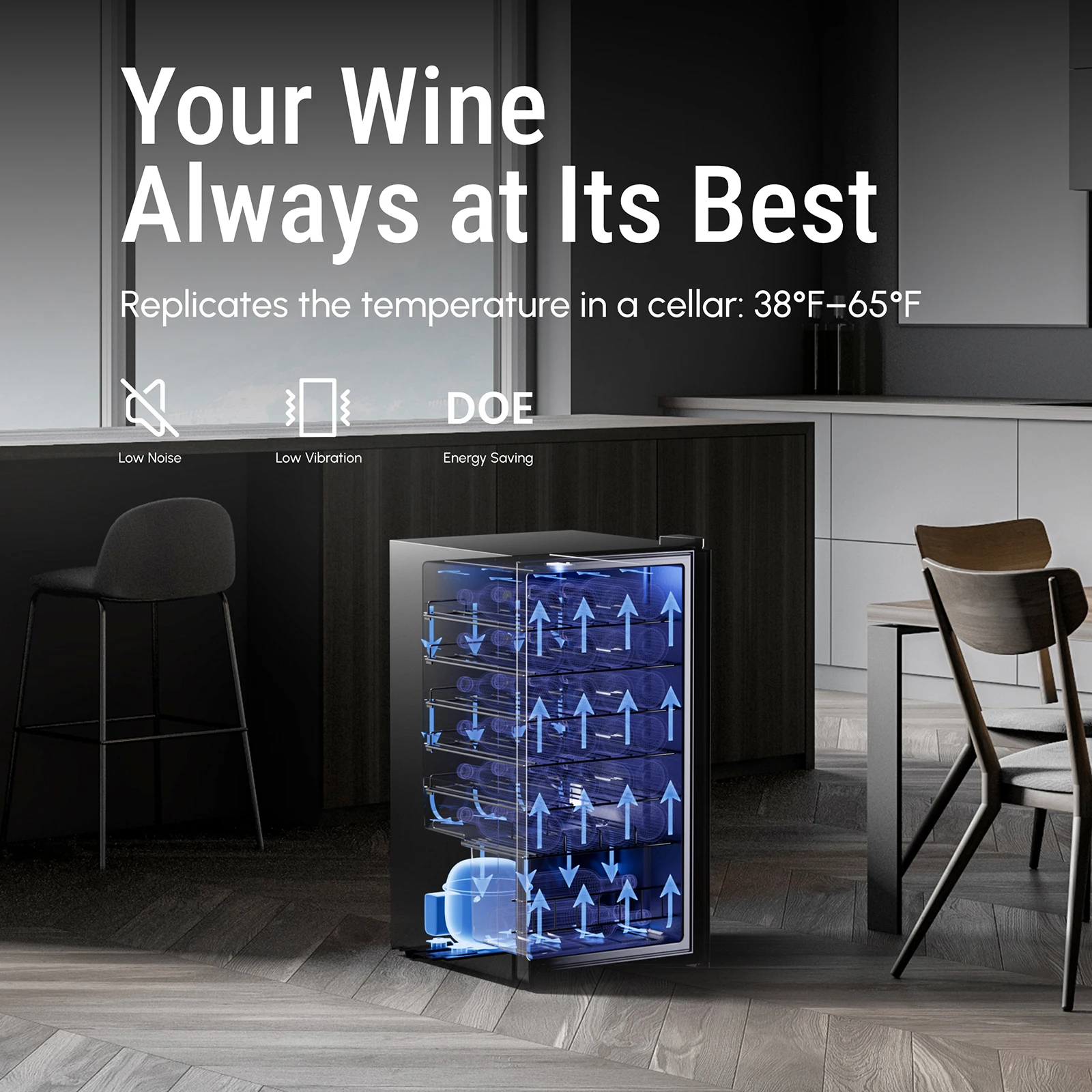 Yeego 28-Bottle Wine Cooler – Large Capacity Freestanding Wine Fridge with Digital Temperature Control Whisper-Quiet Operation